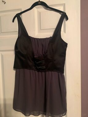 Boston Proper Charcoal Gray Chiffon Blouse with Black Trim